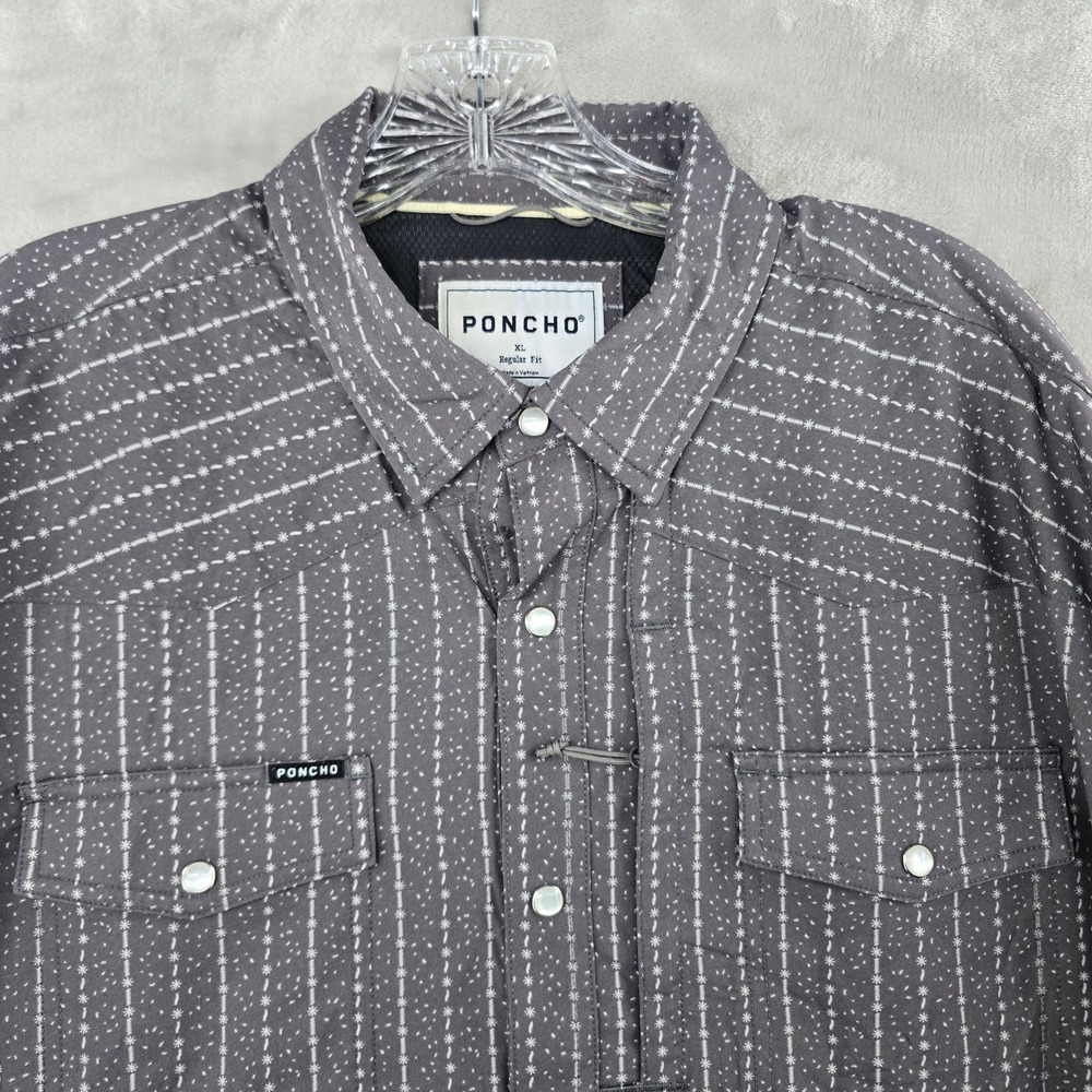 Poncho Western Shirt Mens XL Gray Pearl Snap Long Sleeve Regular Fit Geometric